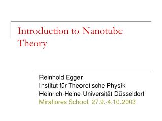 Introduction to Nanotube Theory