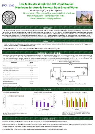 Low Molecular Weight Cut-Off Ultrafiltration Membrane for Arsenic Removal from Ground Water