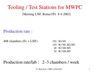 Tooling / Test Stations for MWPC