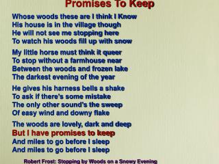 Promises To Keep Whose woods these are I think I Know His house is in the village though