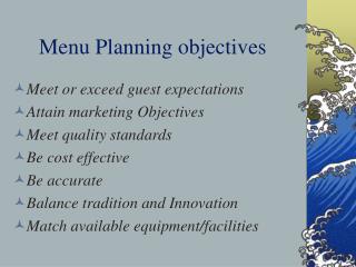Menu Planning objectives
