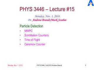 PHYS 3446 – Lecture #15