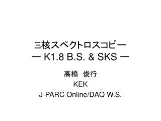 X 核スペクトロスコピー ー K1.8 B.S. &amp; SKS ー