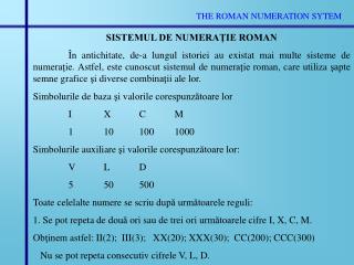 THE ROMAN NUMERATION SYTEM