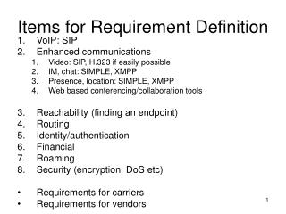 Items for Requirement Definition