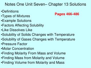 Notes One Unit Seven– Chapter 13 Solutions