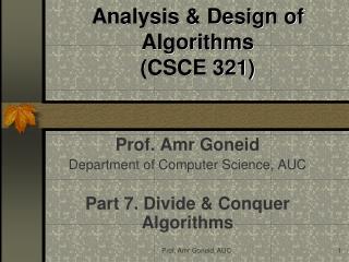 Analysis &amp; Design of Algorithms (CSCE 321)