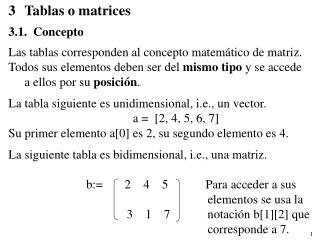 Tablas o matrices 3.1. Concepto Las tablas corresponden al concepto matemático de matriz.