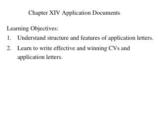 Chapter XIV Application Documents