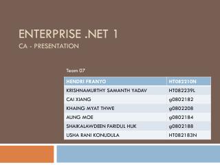 Enterprise .NET 1 CA - presentation