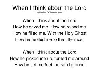 When I think about the Lord traditional arr. By Shane and Shane