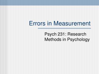 Errors in Measurement