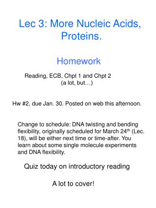 Lec 3: More Nucleic Acids, Proteins.