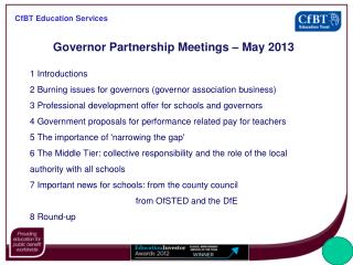 Governor Partnership Meetings – May 2013
