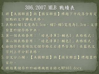 306.2007 MLB 戰績表