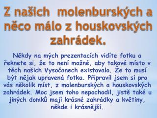 Z našich molenburských a něco málo z houskovských zahrádek.