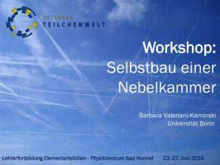 Workshop : Selbstbau einer Nebelkammer Barbara Valeriani -Kaminski Universität Bonn