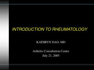 INTRODUCTION TO RHEUMATOLOGY