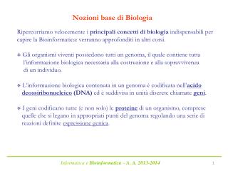 Informatica e Bioinformatica – A. A. 2013-2014