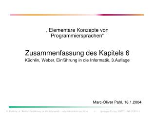 „ Elementare Konzepte von Programmiersprachen“ Zusammenfassung des Kapitels 6