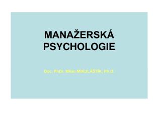 MANAŽERSKÁ PSYCHOLOGIE