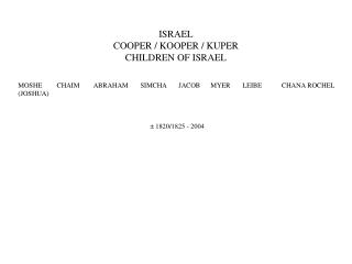 ISRAEL COOPER / KOOPER / KUPER CHILDREN OF ISRAEL