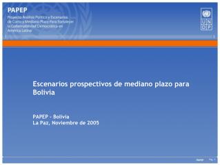 Escenarios prospectivos de mediano plazo para Bolivia PAPEP - Bolivia La Paz, Noviembre de 2005
