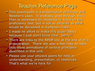 Teacher Reference Page