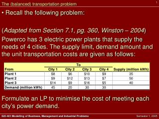 The (balanced) transportation problem