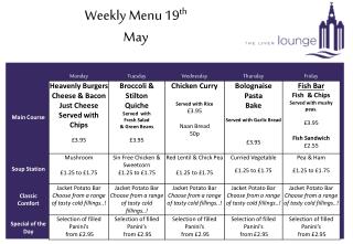 Weekly Menu 19 th May