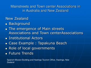 Mainstreets and Town center Associations in in Australia and New Zealand