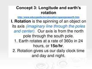 Concept 3: Longitude and earth’s rotation educypedia.be/education/spacejavaearth.htm