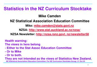 Statistics in the NZ Curriculum Stocktake