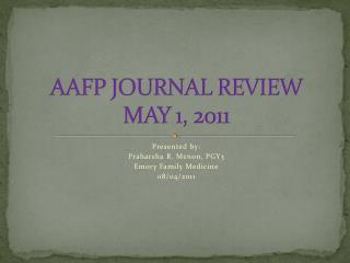 AAFP JOURNAL REVIEW MAY 1, 2011