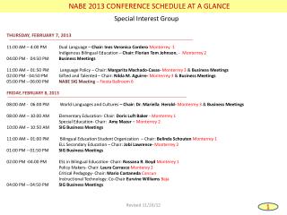 NABE 2013 CONFERENCE SCHEDULE AT A GLANCE