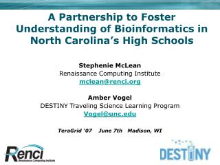 A Partnership to Foster Understanding of Bioinformatics in North Carolina’s High Schools