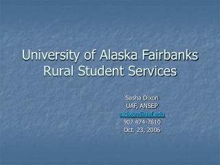 University of Alaska Fairbanks Rural Student Services