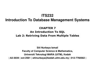 ITS232 Introduction To Database Management Systems