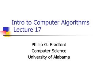 Intro to Computer Algorithms Lecture 17