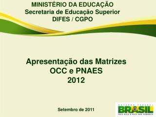 MINISTÉRIO DA EDUCAÇÃO Secretaria de Educação Superior DIFES / CGPO