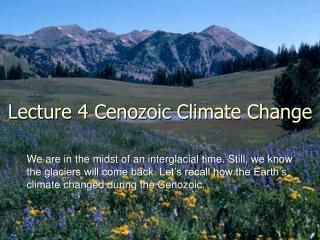 Lecture 4 Cenozoic Climate Change