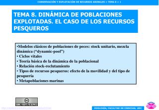 TEMA 8. DINÁMICA DE POBLACIONES EXPLOTADAS. EL CASO DE LOS RECURSOS PESQUEROS