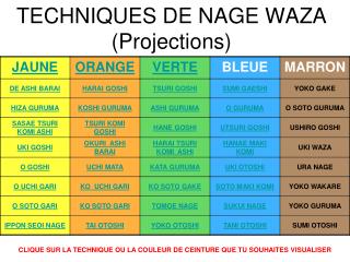 TECHNIQUES DE NAGE WAZA (Projections)