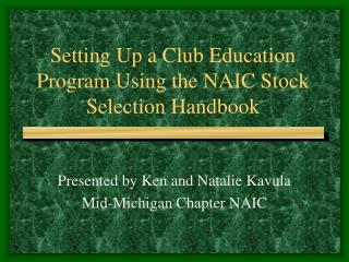 Setting Up a Club Education Program Using the NAIC Stock Selection Handbook