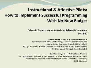 Boulder Valley School District Panel Presenters