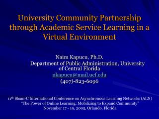 University Community Partnership through Academic Service Learning in a Virtual Environment