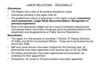 LABOR RELATIONS - REGIONALLY