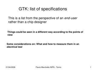 GTK: list of specifications