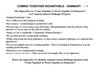 COMING TOGETHER ROUNDTABLE - SUMMARY - 1