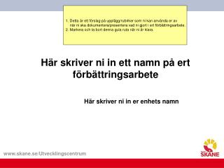 Här skriver ni in ett namn på ert förbättringsarbete